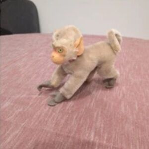 1950s Steiff COCO Monkey Baboon Mini Plush Mohair Green Eyes Vintage Collar 5”